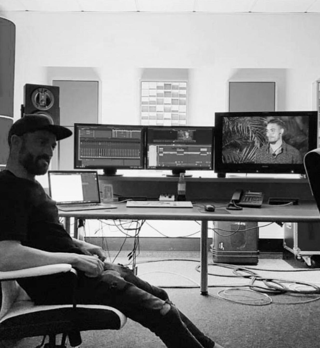Josua Wilbert in a post-production suite in Berlin